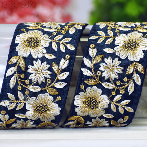 9 Yard Embroidered Fabric Trim Decorative Indian Embroidery Embellishments Tapes DIY Crafting Sewing Saree Ribbons Sari Border Clutches