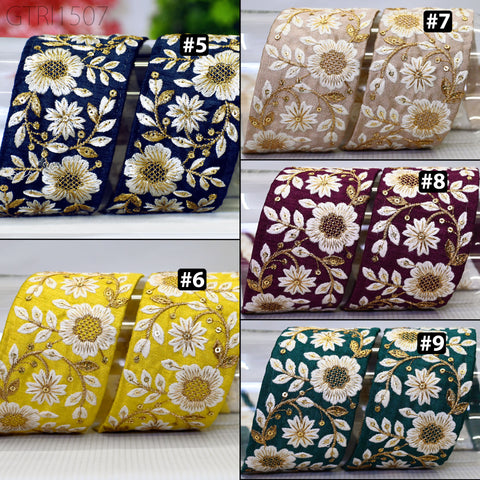 9 Yard Embroidered Fabric Trim Decorative Indian Embroidery Embellishments Tapes DIY Crafting Sewing Saree Ribbons Sari Border Clutches