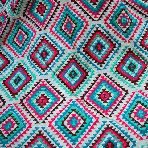 Embroidered Fabric Sewing Beige Embroidered Cotton Fabric by the Yard Indian Fabric Crafting Wedding Dress Costumes Doll Bag Making