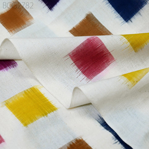Handloom Indian Ikat Cotton Fabric By the Yard Handwoven Yarn Dyed Kids Summer Dresses Home Furnishing Cushions Curtains Pillows Apparel