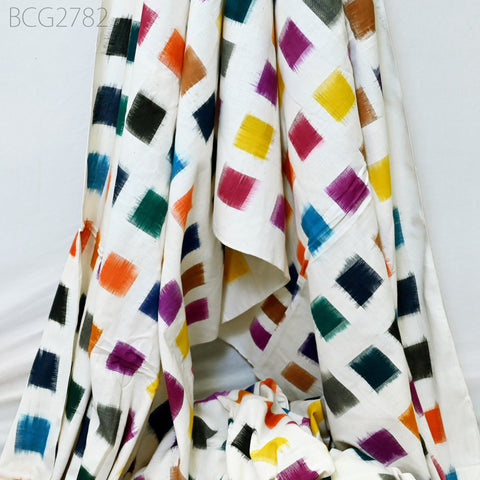 Handloom Indian Ikat Cotton Fabric By the Yard Handwoven Yarn Dyed Kids Summer Dresses Home Furnishing Cushions Curtains Pillows Apparel
