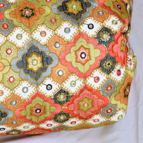 Indian Embroidered Cotton Fabric by the Yard Embroidery Wedding Dress Party Costumes Dolls Bags Cushions Table Runner Sewing DIY Crafting