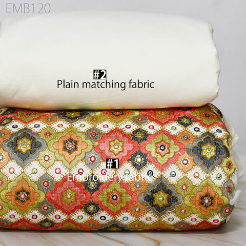 Indian Embroidered Cotton Fabric by the Yard Embroidery Wedding Dress Party Costumes Dolls Bags Cushions Table Runner Sewing DIY Crafting