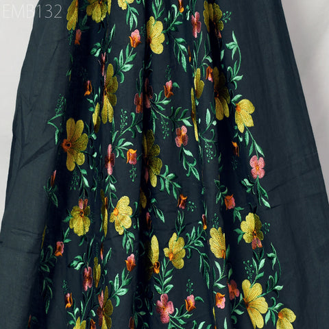 Floral Embroidered Cotton Fabric by the Yard Indian Embroidery Sewing DIY Crafting Women Summer Dresses Costumes Tote Bag Home Decor Curtain
