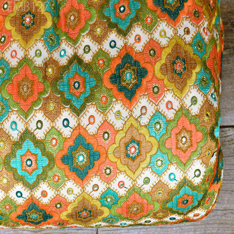 Indian Embroidered Cotton Fabric by the Yard Embroidery Summer Dresses Party Costumes Dolls Bags Cushions Table Runner Sewing DIY Crafting