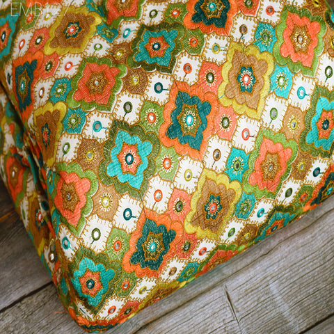 Indian Embroidered Cotton Fabric by the Yard Embroidery Summer Dresses Party Costumes Dolls Bags Cushions Table Runner Sewing DIY Crafting