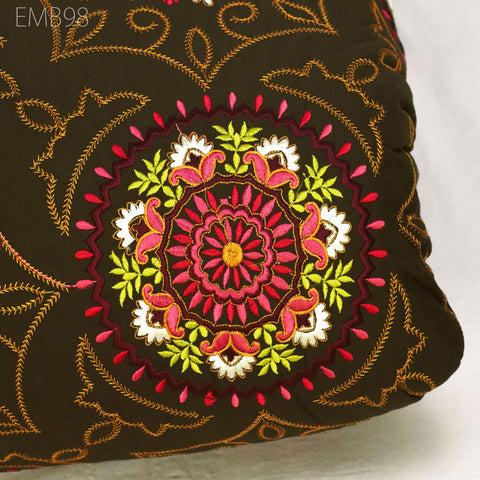Brown Embroidered Fabric Indian Embroidery Cotton Fabric by the Yard Sewing Fabric DIY Crafting Wedding Dress Costumes Doll Bag Home Decor