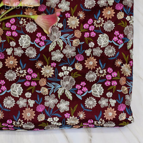 Indian Embroidered Fabric by the yard Sewing DIY Crafting Embroidery Wedding Dresses Fabric Costumes Dolls Bags Cushion Covers Table Runners