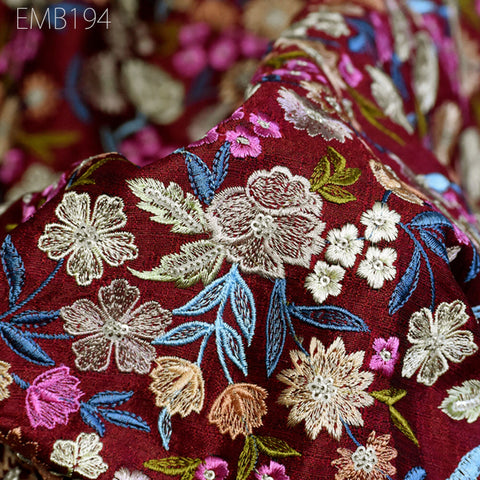 Indian Embroidered Fabric by the yard Sewing DIY Crafting Embroidery Wedding Dresses Fabric Costumes Dolls Bags Cushion Covers Table Runners