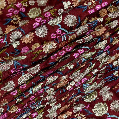 Indian Embroidered Fabric by the yard Sewing DIY Crafting Embroidery Wedding Dresses Fabric Costumes Dolls Bags Cushion Covers Table Runners