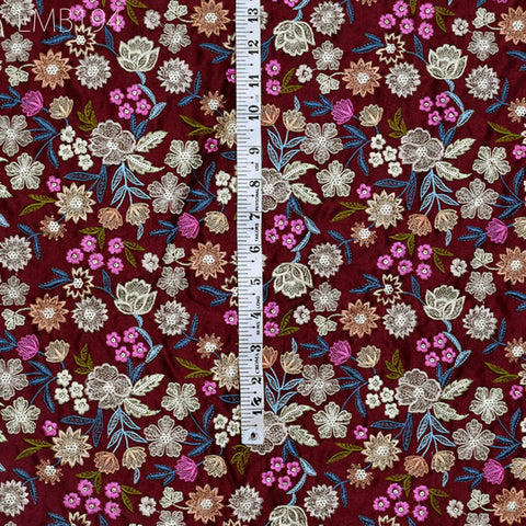 Indian Embroidered Fabric by the yard Sewing DIY Crafting Embroidery Wedding Dresses Fabric Costumes Dolls Bags Cushion Covers Table Runners