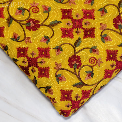 Yellow Indian Embroidered Fabric by the Yard Georgette Embroidery Sewing Curtain DIY Crafting Summer Women Dress Material Drapery Home Decor