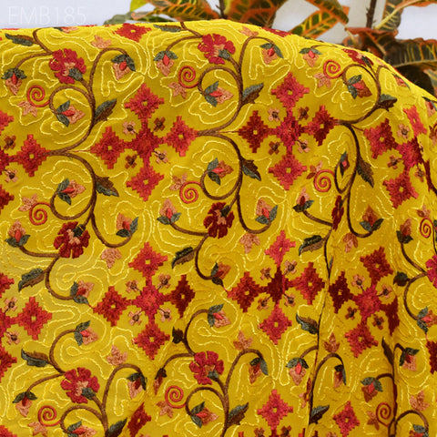 Yellow Indian Embroidered Fabric by the Yard Georgette Embroidery Sewing Curtain DIY Crafting Summer Women Dress Material Drapery Home Decor