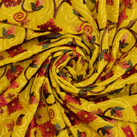 Yellow Indian Embroidered Fabric by the Yard Georgette Embroidery Sewing Curtain DIY Crafting Summer Women Dress Material Drapery Home Decor
