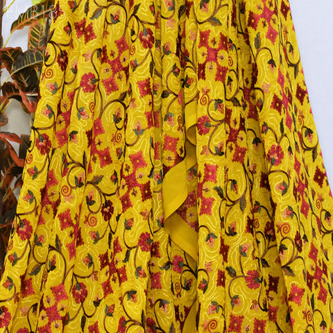 Yellow Indian Embroidered Fabric by the Yard Georgette Embroidery Sewing Curtain DIY Crafting Summer Women Dress Material Drapery Home Decor