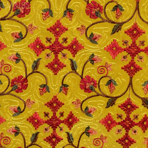 Yellow Indian Embroidered Fabric by the Yard Georgette Embroidery Sewing Curtain DIY Crafting Summer Women Dress Material Drapery Home Decor
