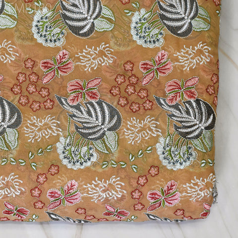 Tan Indian Embroidered Fabric by the Yard Georgette Embroidery Sewing Curtain DIY Crafting Summer Women Dress Material Drapery Home Decor