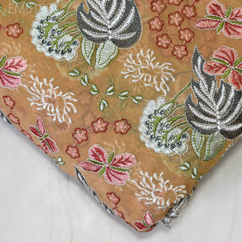 Tan Indian Embroidered Fabric by the Yard Georgette Embroidery Sewing Curtain DIY Crafting Summer Women Dress Material Drapery Home Decor