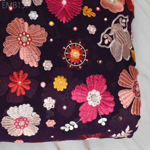 Indian Embroidered Fabric sold by the Yard Georgette Embroidery Sewing Curtain DIY Crafting Summer Women Dress Material Drapery Home Decor