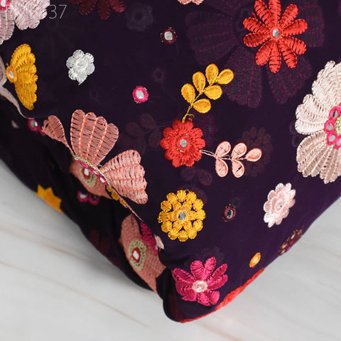 Indian Embroidered Fabric sold by the Yard Georgette Embroidery Sewing Curtain DIY Crafting Summer Women Dress Material Drapery Home Decor