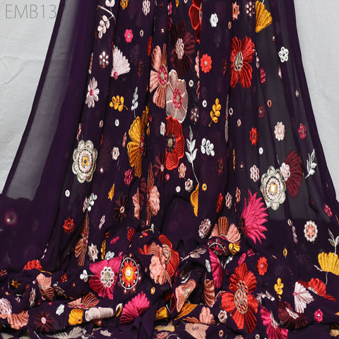 Indian Embroidered Fabric sold by the Yard Georgette Embroidery Sewing Curtain DIY Crafting Summer Women Dress Material Drapery Home Decor