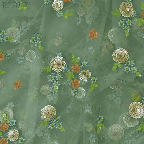 Jade Sequin Net Embroidery Fabric Indian Saree Embroidered Fabric by the Yard Crafting Sewing Sequined Wedding Dress Costumes Doll Making