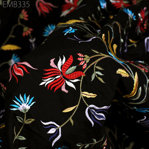 Floral Embroidered Cotton Fabric by the Yard Indian Embroidery Sewing DIY Crafting Women Summer Dresses Costumes Tote Bag Home Decor Curtain