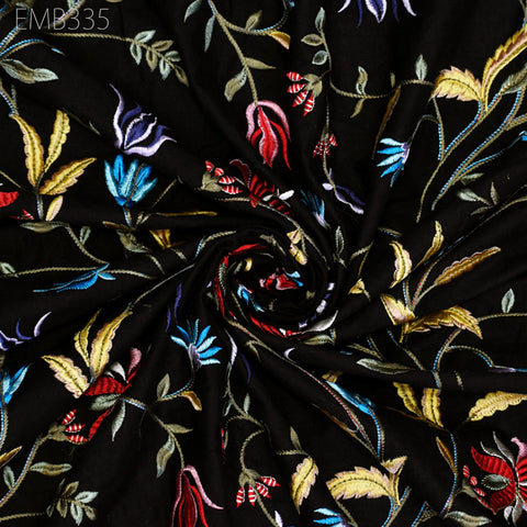 Floral Embroidered Cotton Fabric by the Yard Indian Embroidery Sewing DIY Crafting Women Summer Dresses Costumes Tote Bag Home Decor Curtain