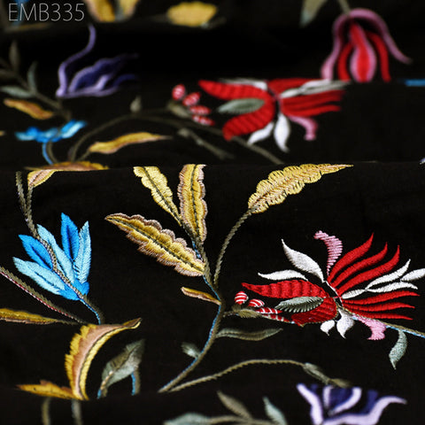 Floral Embroidered Cotton Fabric by the Yard Indian Embroidery Sewing DIY Crafting Women Summer Dresses Costumes Tote Bag Home Decor Curtain