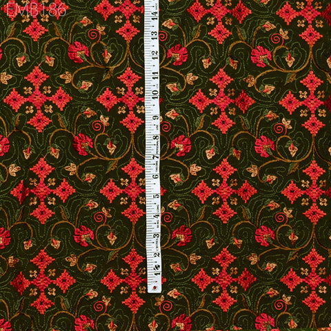 Green Indian Embroidered Fabric by the Yard Georgette Embroidery Sewing Curtain DIY Crafting Summer Women Dress Material Drapery Home Decor