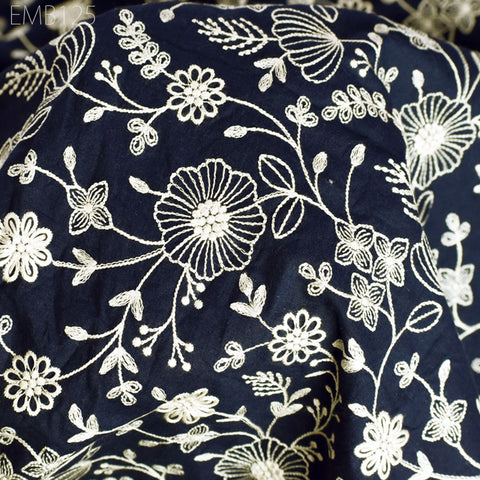 Embroidered Fabric Indian Embroidery Cotton Fabric by the Yard Sewing Fabric DIY Crafting Summer Women Dresses Costumes Doll Bag Home Decor