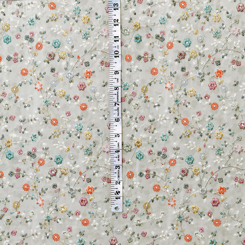 Cream Indian Embroidered Fabric by the Yard Georgette Embroidery Sewing Curtain DIY Crafting Summer Women Dress Material Drapery Home Decor