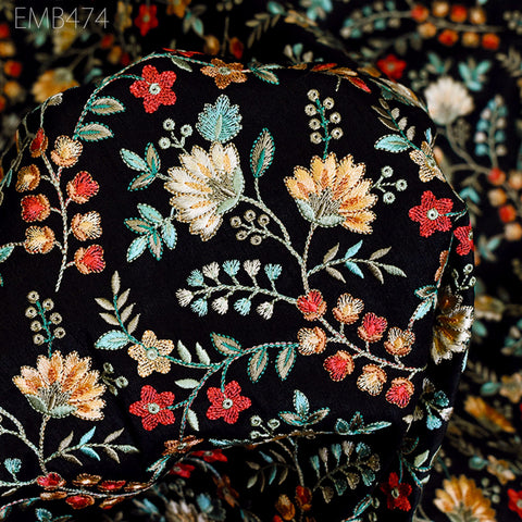 Embroidered Fabric by the yard Sewing DIY Crafting Indian Embroidery Wedding Dress Costumes Dolls Bags Cushion Covers Table Runners Blouses