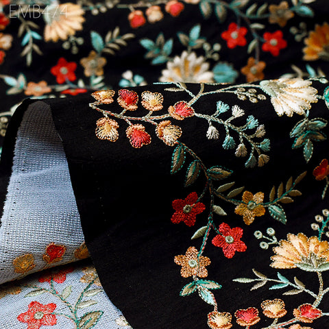 Embroidered Fabric by the yard Sewing DIY Crafting Indian Embroidery Wedding Dress Costumes Dolls Bags Cushion Covers Table Runners Blouses