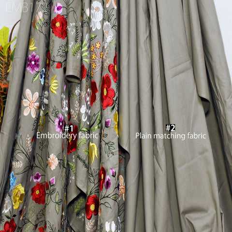 Floral Embroidered Cotton Fabric by the Yard Indian Embroidery Sewing DIY Crafting Women Summer Dresses Costumes Tote Bag Home Decor Curtain