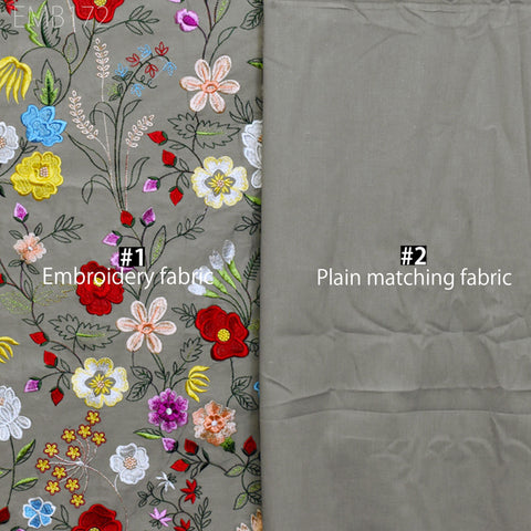 Floral Embroidered Cotton Fabric by the Yard Indian Embroidery Sewing DIY Crafting Women Summer Dresses Costumes Tote Bag Home Decor Curtain