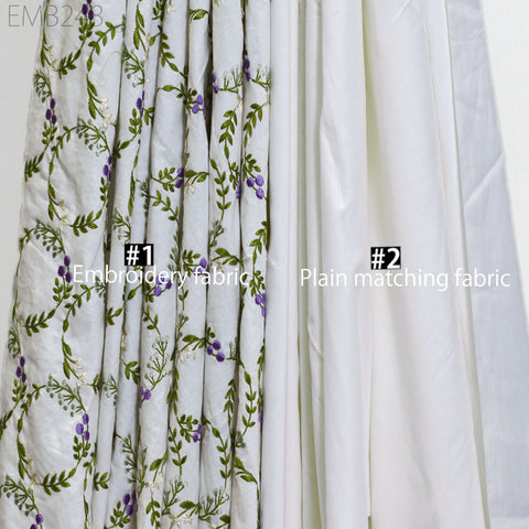 Embroidered Cotton Fabric by Yard: Floral Indian Sewing Material for Dresses, Home Decor
