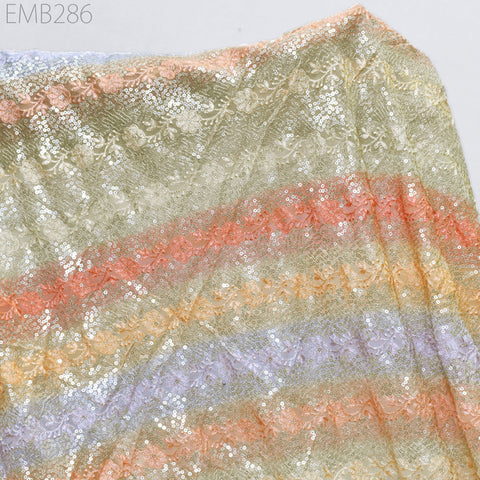 Sequin Embroidery Fabric by the Yard Indian Silver Georgette Saree Embroidered Crafting Sewing Sequined Wedding Dress Costumes Doll Making