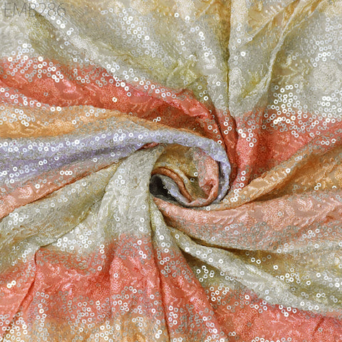 Sequin Embroidery Fabric by the Yard Indian Silver Georgette Saree Embroidered Crafting Sewing Sequined Wedding Dress Costumes Doll Making