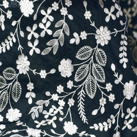Embroidered Cotton Fabric by the Yard: Floral Indian Design, Sewing & Crafting (1 Yard)