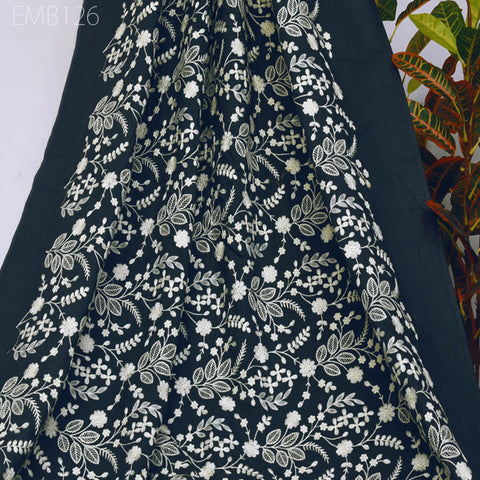 Embroidered Cotton Fabric by the Yard: Floral Indian Design, Sewing & Crafting (1 Yard)