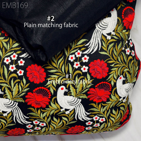 Indian Embroidered Fabric by the yard Sewing DIY Crafting Embroidery Wedding Dresses Fabric Costumes Dolls Bags Cushion Covers Table Runners