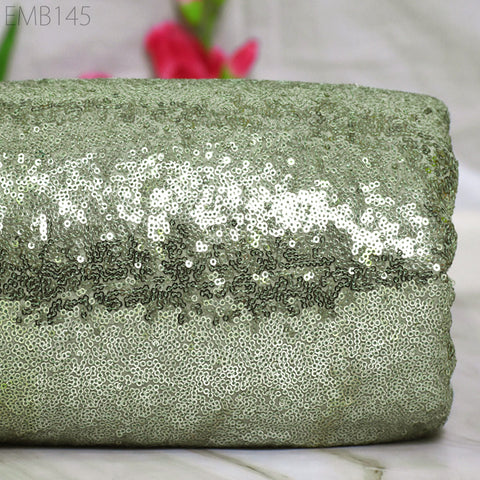 Pistachio Green Georgette Sequin Wedding Dress Embroidered Fabric by Yard Indian Sequin fabric Saree Crafting Sewing Costumes Doll Making