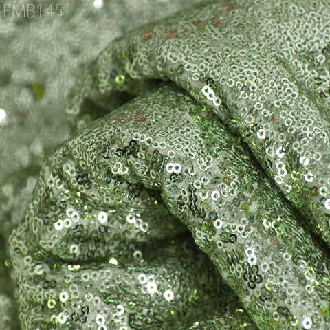 Pistachio Green Georgette Sequin Wedding Dress Embroidered Fabric by Yard Indian Sequin fabric Saree Crafting Sewing Costumes Doll Making