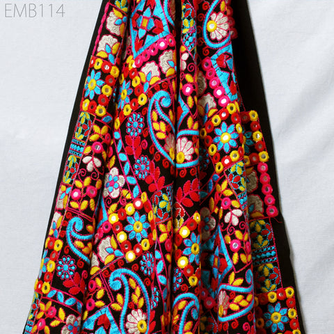 Indian Embroidered Fabric by the Yard Georgette Black Embroidery Sewing Curtain DIY Crafting Summer Women Dress Material Drapery Home Decor