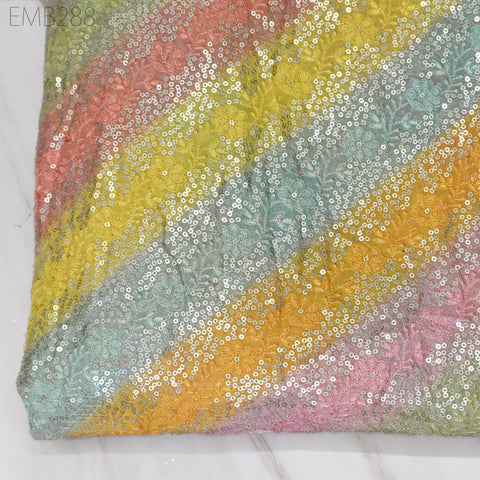 Sequin Embroidery Fabric by the Yard Indian Multi Georgette Saree Embroidered Crafting Sewing Sequined Wedding Dress Costumes Doll Making