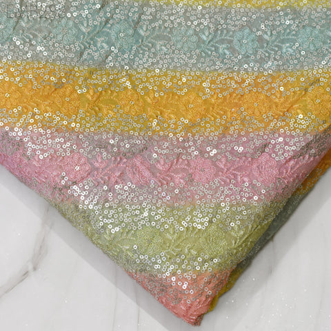 Sequin Embroidery Fabric by the Yard Indian Multi Georgette Saree Embroidered Crafting Sewing Sequined Wedding Dress Costumes Doll Making