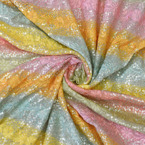 Sequin Embroidery Fabric by the Yard Indian Multi Georgette Saree Embroidered Crafting Sewing Sequined Wedding Dress Costumes Doll Making