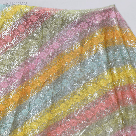 Sequin Embroidery Fabric by the Yard Indian Multi Georgette Saree Embroidered Crafting Sewing Sequined Wedding Dress Costumes Doll Making