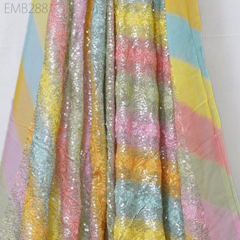 Sequin Embroidery Fabric by the Yard Indian Multi Georgette Saree Embroidered Crafting Sewing Sequined Wedding Dress Costumes Doll Making